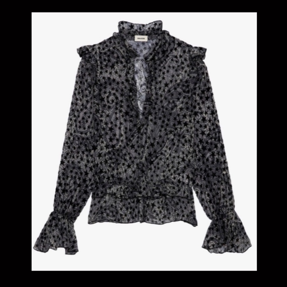 Zadig & Voltaire Tuya Paisley-Print Blouse With Velvet Stars Grey & Black